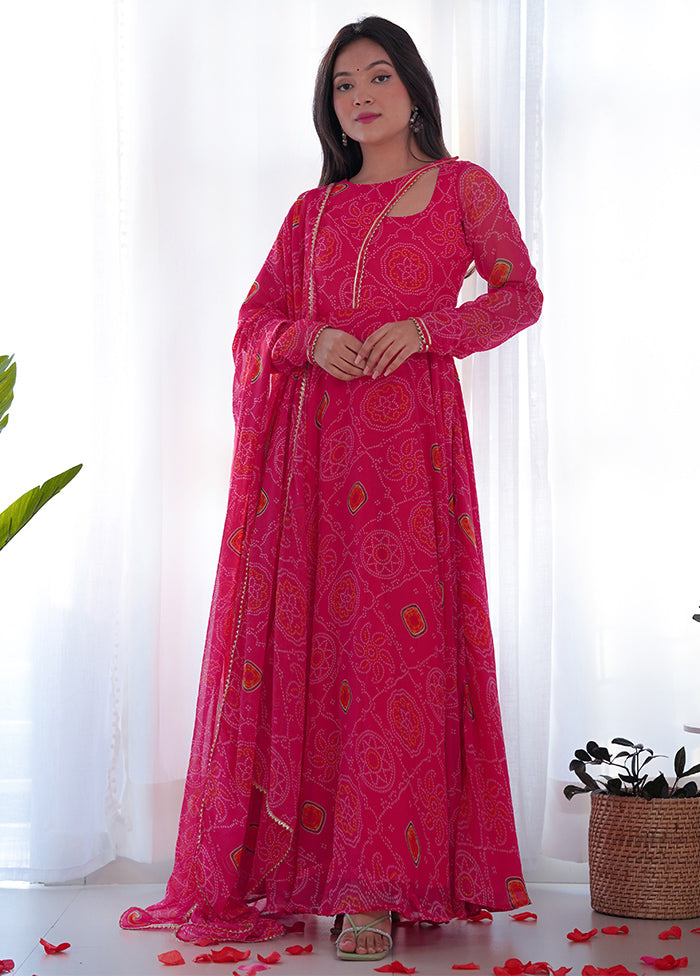 Pink Readymade Pure Silk Anarkali Gown