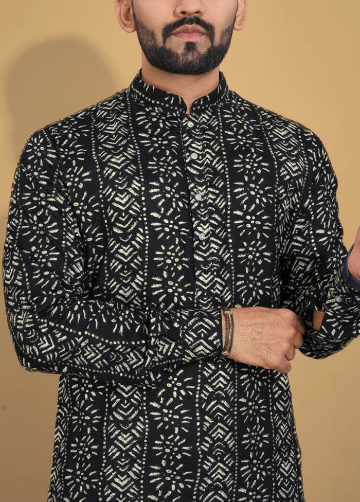 Black Cotton Kurta And Pajama Set