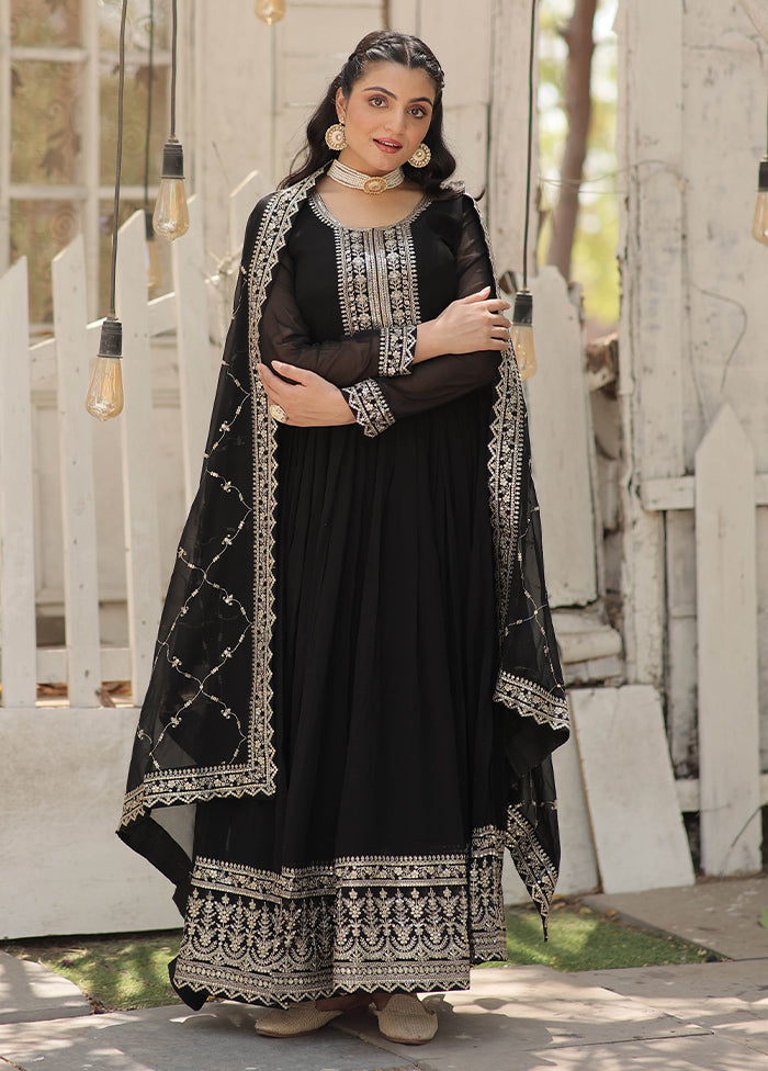 Black Readymade Silk Dupatta Indian Dress