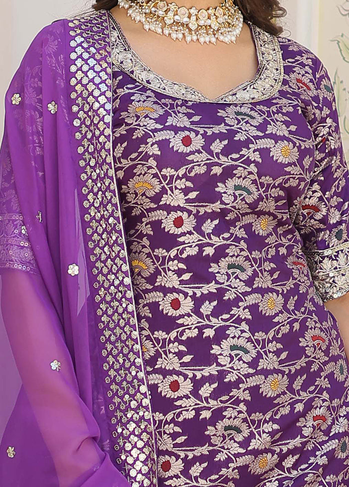 Purple Readymade Viscose Dupatta Indian Dress