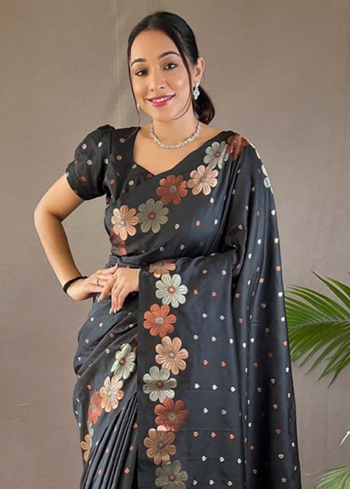 Black Banarasi Silk Saree With Blouse Piece