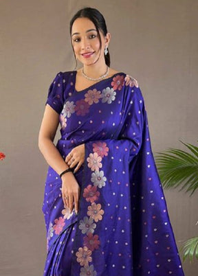 Blue Banarasi Silk Saree With Blouse Piece