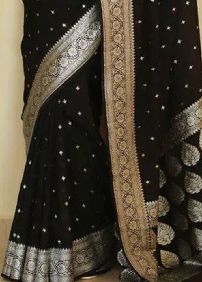 Black Banarasi Silk Saree With Blouse Piece