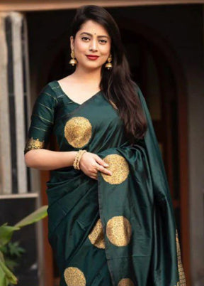 Dark Green Banarasi Silk Saree With Blouse Piece