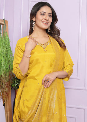 3 Pc Mustard Pure Readymade Viscose Suit Set - Indian Silk House Agencies