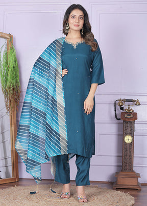 3 Pc Blue Pure Readymade Viscose Suit Set