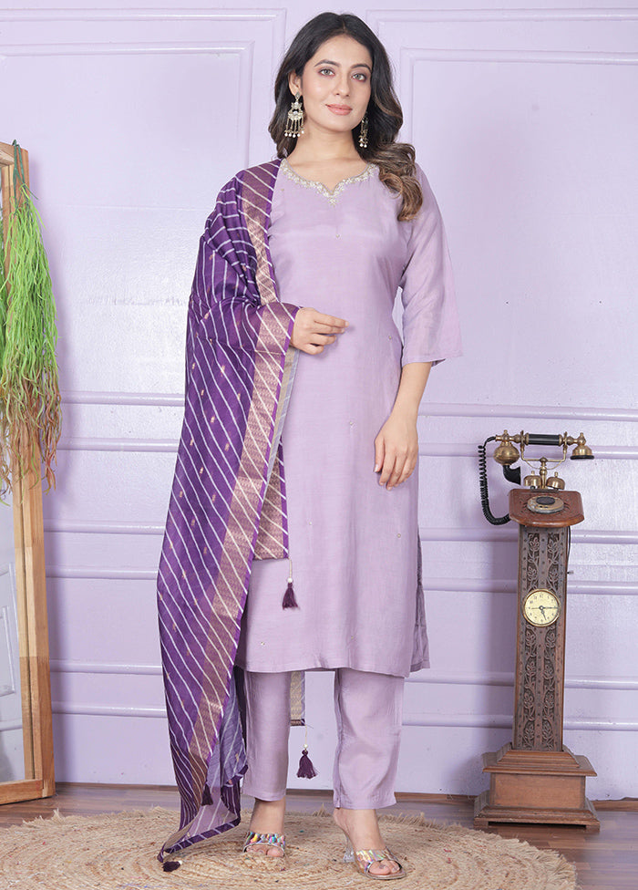 3 Pc Purple Pure Readymade Viscose Suit Set