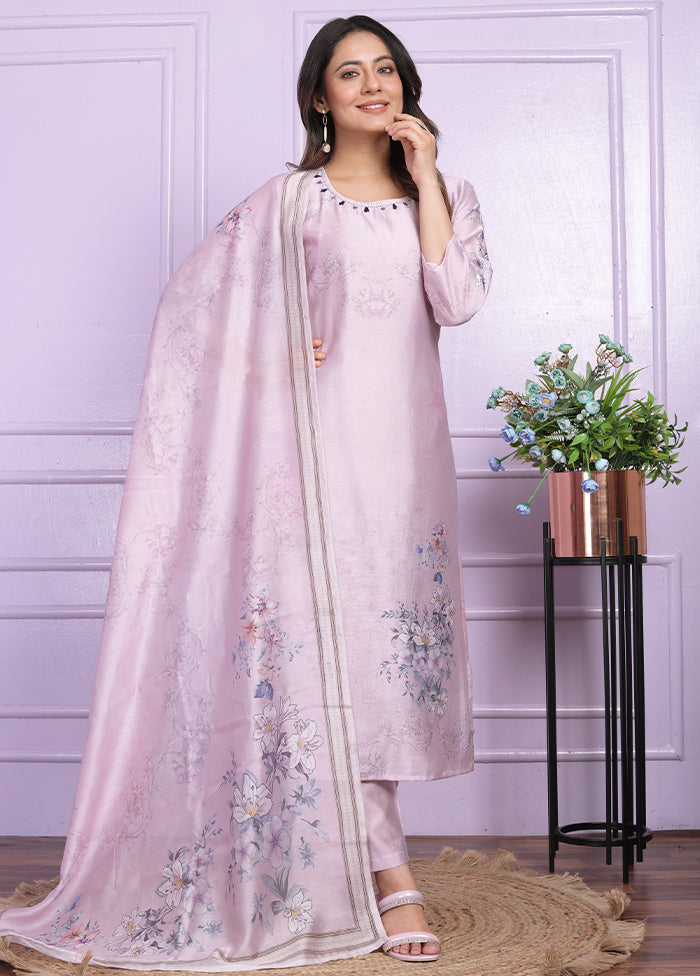 3 Pc Purple Readymade Silk Suit Set