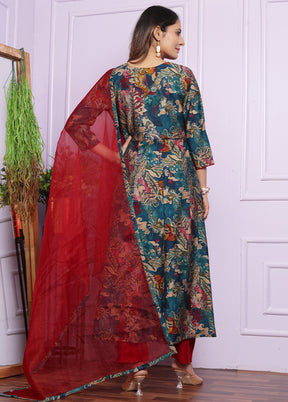 3 Pc Multicolor Readymade Silk Suit Set