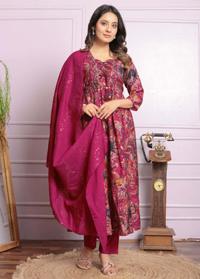 3 Pc Maroon Readymade Silk Suit Set - Indian Silk House Agencies