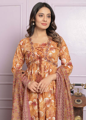 3 Pc Cream Readymade Cotton Suit Set - Indian Silk House Agencies