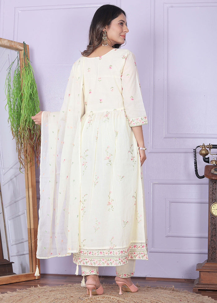 3 Pc White Readymade Cotton Suit Set - Indian Silk House Agencies