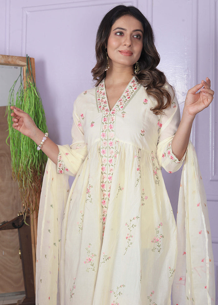 3 Pc White Readymade Cotton Suit Set - Indian Silk House Agencies