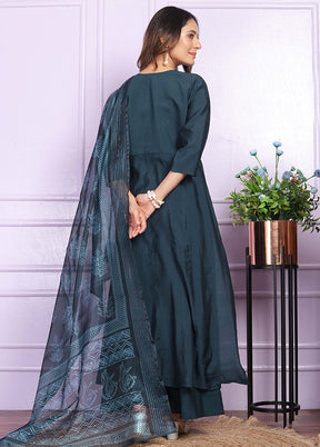 3 Pc Blue Readymade Silk Suit Set - Indian Silk House Agencies