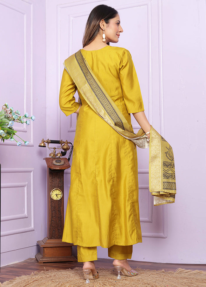 3 Pc Yellow Readymade Silk Suit Set - Indian Silk House Agencies