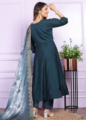 3 Pc Blue Readymade Silk Suit Set - Indian Silk House Agencies