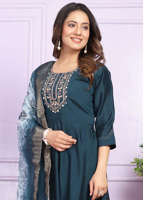 3 Pc Blue Readymade Silk Suit Set - Indian Silk House Agencies