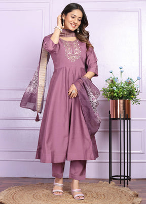 3 Pc Purple Readymade Silk Suit Set - Indian Silk House Agencies