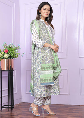 3 Pc White Readymade Cotton Suit Set - Indian Silk House Agencies