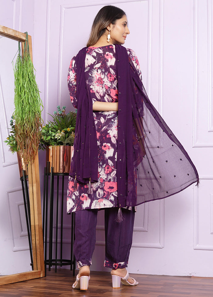 3 Pc Multicolor Pure Readymade Silk Suit Set