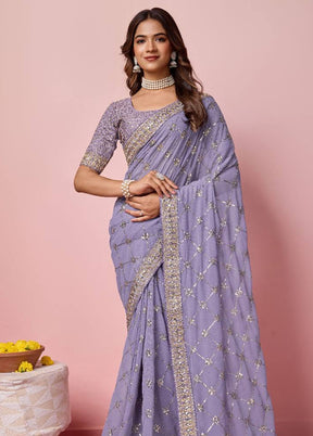 Purple Georgette Saree With Blouse Piece