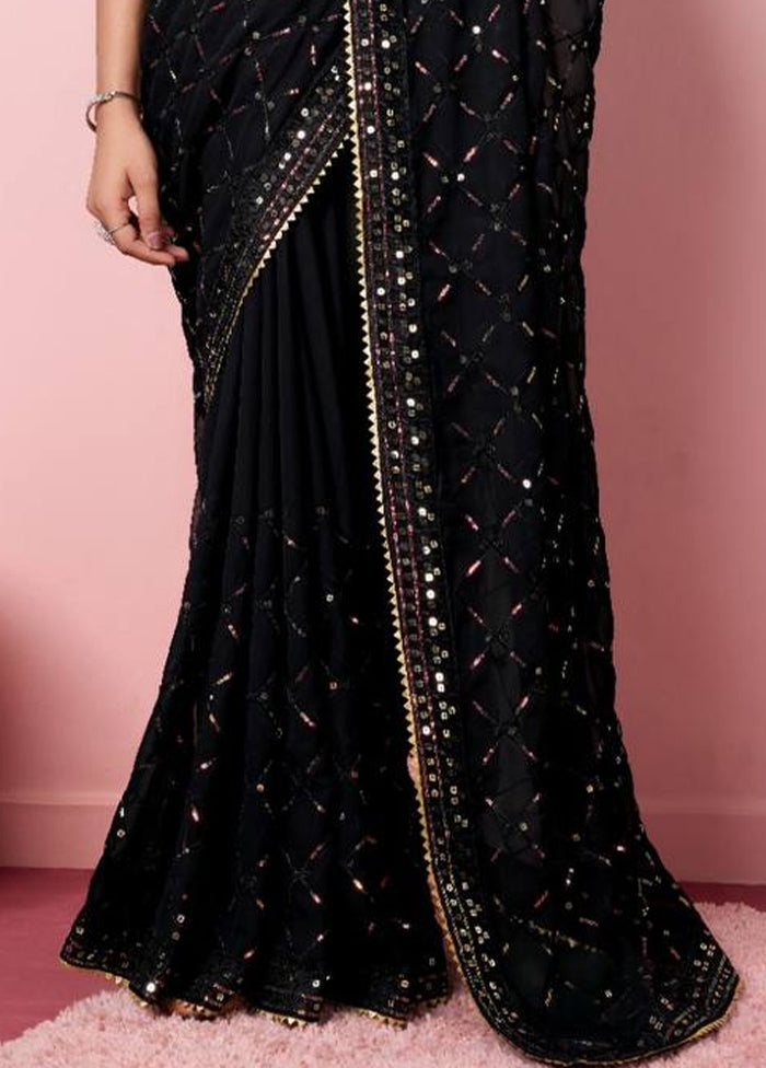 Black Georgette Saree With Blouse Piece