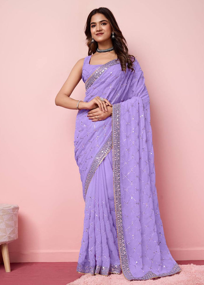 Lavender Georgette Saree With Blouse Piece