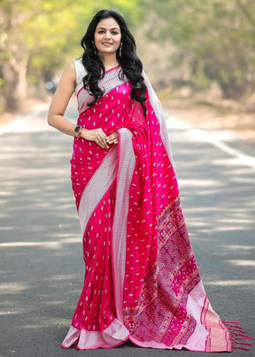 Pink Banarasi Silk Saree With Blouse Piece