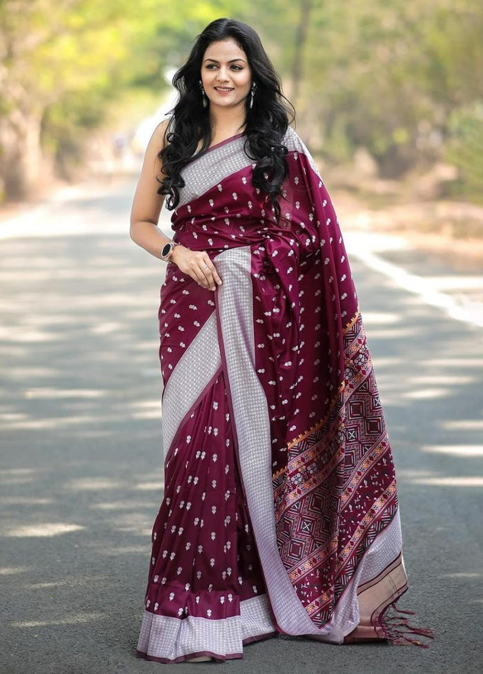 Maroon Banarasi Silk Saree With Blouse Piece