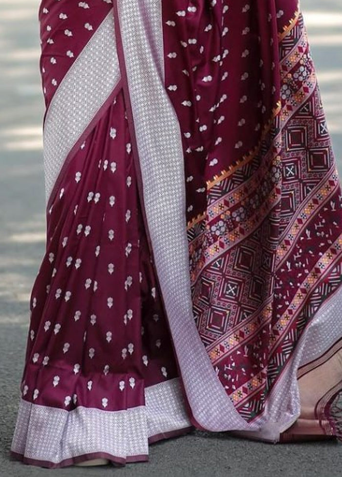 Maroon Banarasi Silk Saree With Blouse Piece