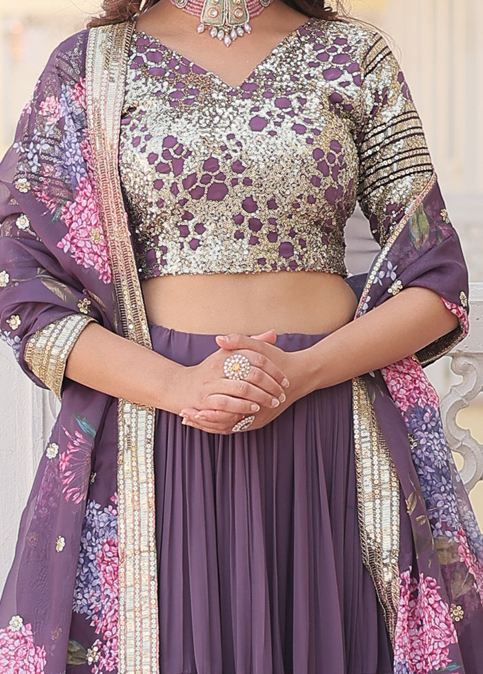 3 Pc Lavender Georgette Semi Stitched Lehenga Set