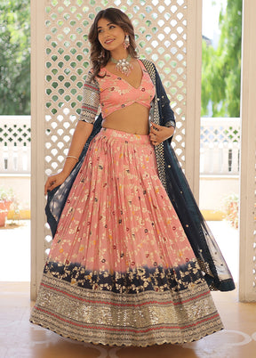 3 Pc Peach Viscose Semi Stitched Lehenga Set