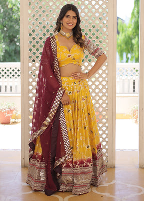 3 Pc Yellow Viscose Semi Stitched Lehenga Set