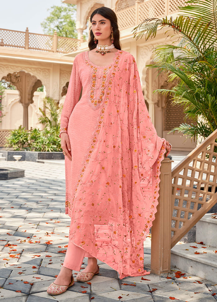 3 Pc Baby Pink Semi Stitched Georgette Suit Set