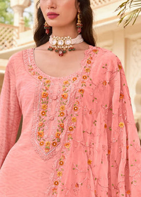 3 Pc Baby Pink Semi Stitched Georgette Suit Set