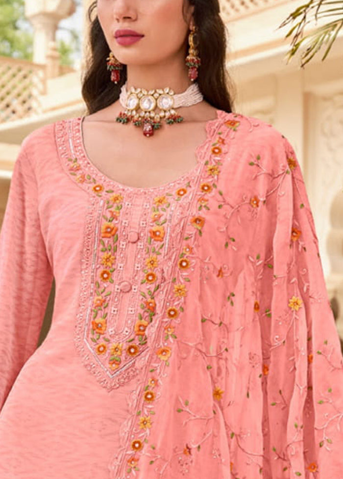 3 Pc Baby Pink Semi Stitched Georgette Suit Set