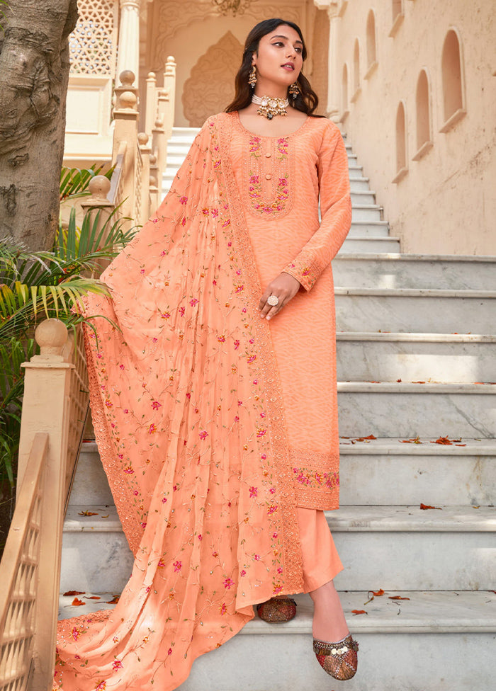 3 Pc Peach Semi Stitched Georgette Suit Set