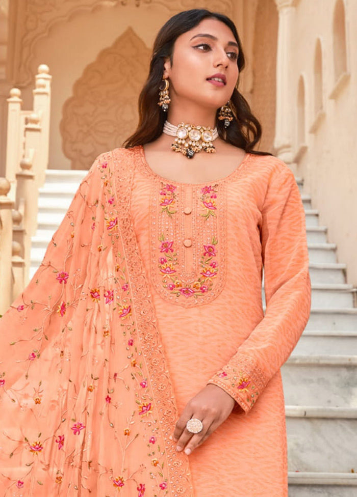 3 Pc Peach Semi Stitched Georgette Suit Set