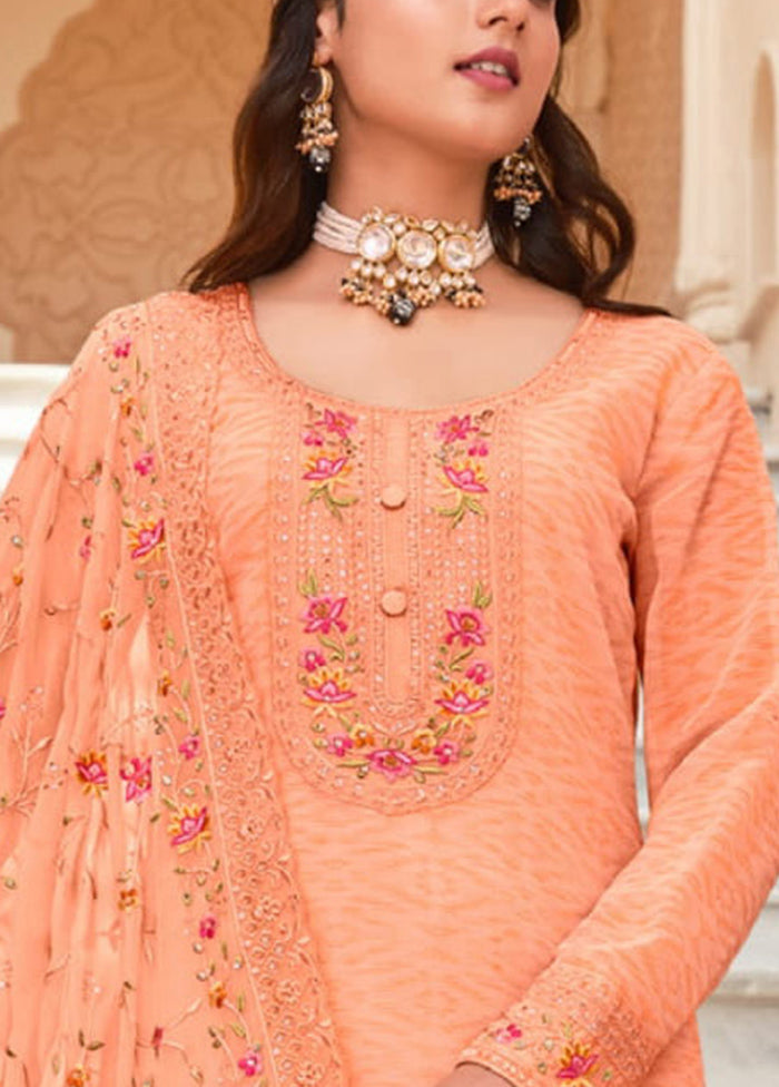 3 Pc Peach Semi Stitched Georgette Suit Set