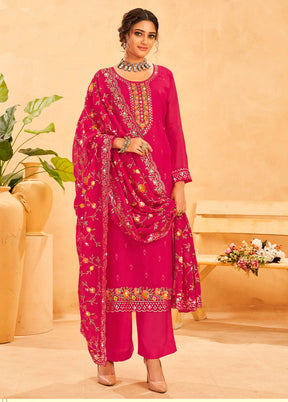 3 Pc Rani Semi Stitched Real Organza Suit Set