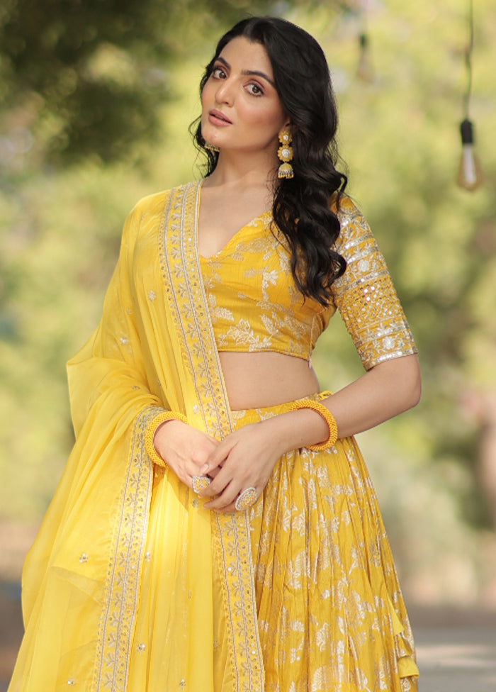 3 Pc Yellow Pure Viscose Semi Stitched Lehenga Set