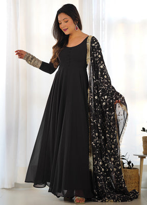 3 Pc Black Pure Readymade Georgette Suit Set