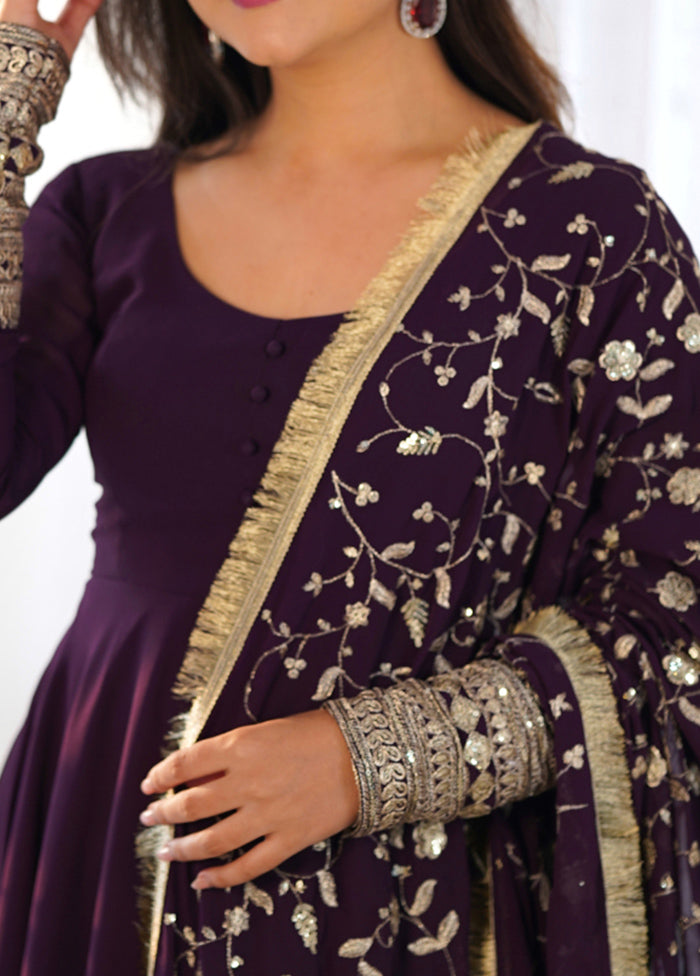 3 Pc Purple Pure Readymade Georgette Suit Set