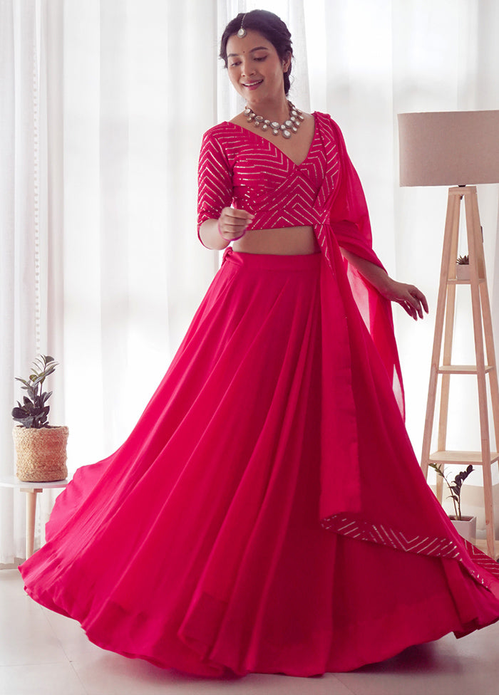 3 Pc Rani Pink Georgette Semi Stitched Lehenga Set