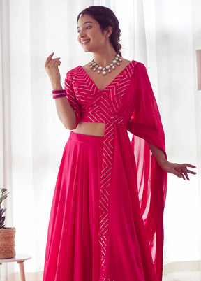 3 Pc Rani Pink Georgette Semi Stitched Lehenga Set