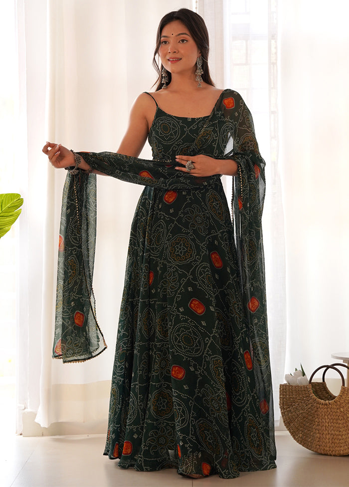 Green Readymade Pure Silk Indian Dress