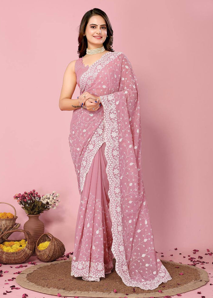 Pink Georgette Saree With Blouse Piece