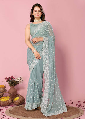 Aqua Georgette Saree With Blouse Piece