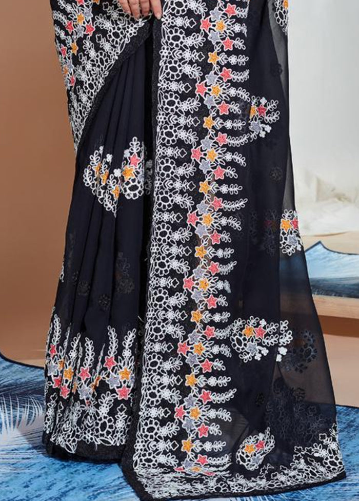 Black Georgette Saree With Blouse Piece