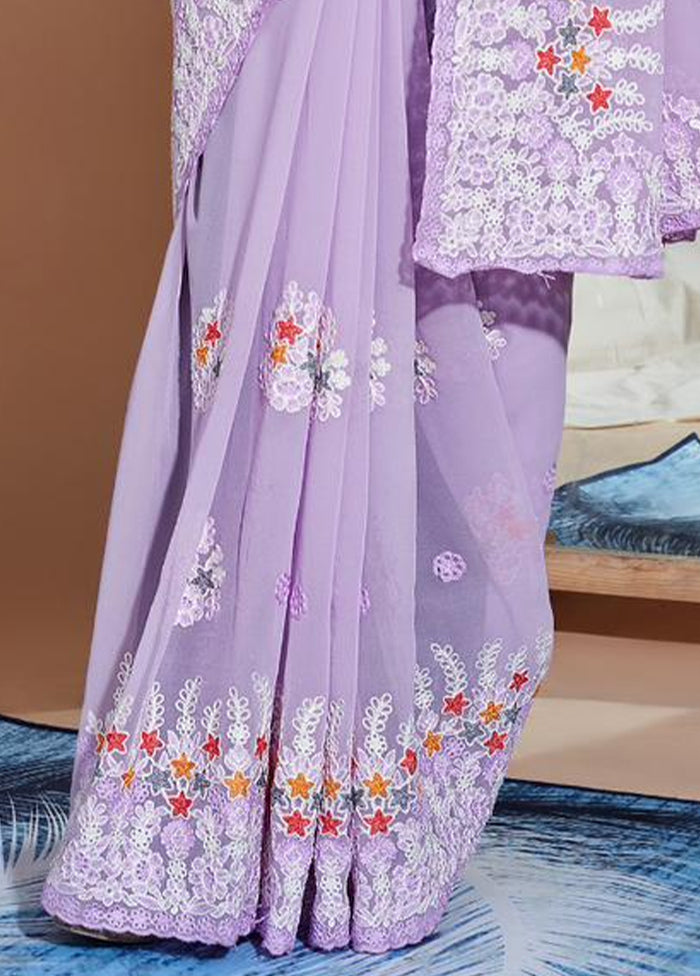 Lavender Georgette Saree With Blouse Piece